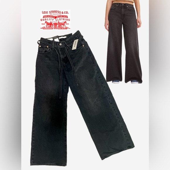 Levi Strauss & Co. XL Straight Black Flood Women’s Mid Rise Wide Leg Jeans NWT - Picture 1 of 15